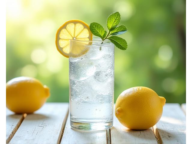 Glass of water with lemon and mint