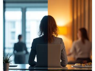Person meditating at home after work, depicting healthy work-life balance